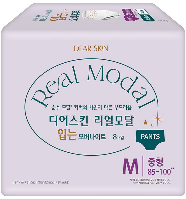 디어스킨 리얼모달 입는 오버나이트, 중형, 8개입, 4개