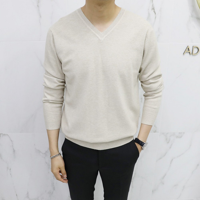 아도르클래식 남성용 브이넥 캐시미어 긴팔 니트 ZR