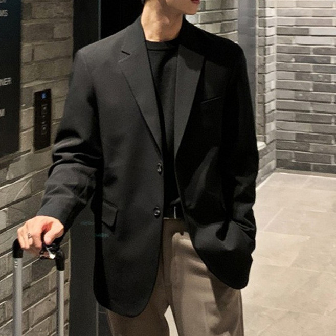 남자 정장 투버튼 자켓 루즈핏 가을 겨울 정장 캐주얼 링클프리 스판 블레이져 외투 비즈니스 캐주얼 트렌디 자켓 신사복