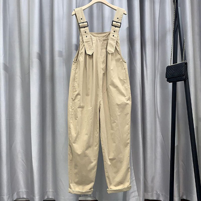 ROYALBELLE 여성 캐주얼 루즈핏 멜빵 와이드팬츠 데일리 카고바지 긴바지 D0061213