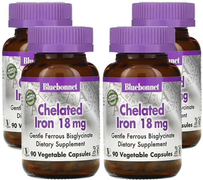 블루보넷 뉴트리션 킬레이트화 철분 18mg 베지 캡슐 90정, 4팩 - 쿠팡