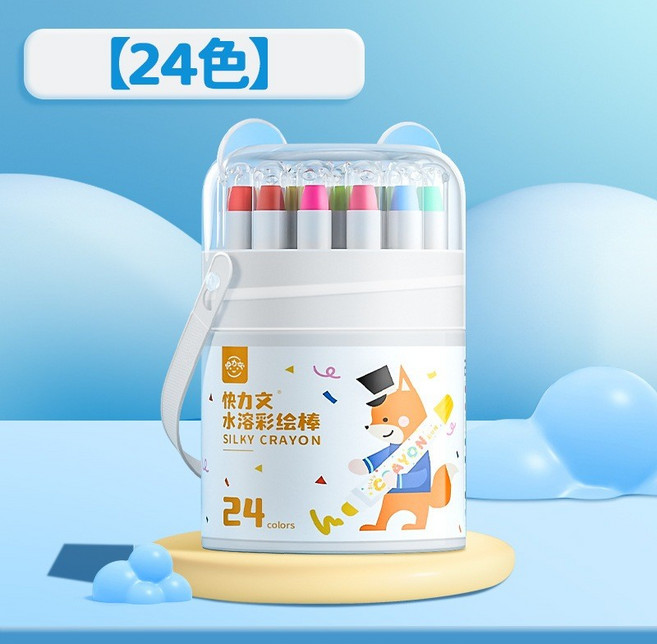 兒童蠟筆油畫棒 不髒手安全 可水洗 著色筆 彩色筆 絲滑蠟筆 旋轉蠟筆 水彩蠟筆 牛奶蠟筆 筆桿蠟筆 學生蠟筆 兒童繪畫, 1個, 24色/送筆刷