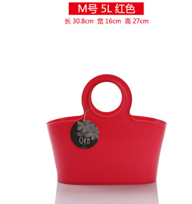 실리콘 고무 장바구니 세탁 블루엠 핸들 다용도 목욕바구니 쇼핑 비닐봉지 해변 가방, 1개, 빨간색 M 번호입니다