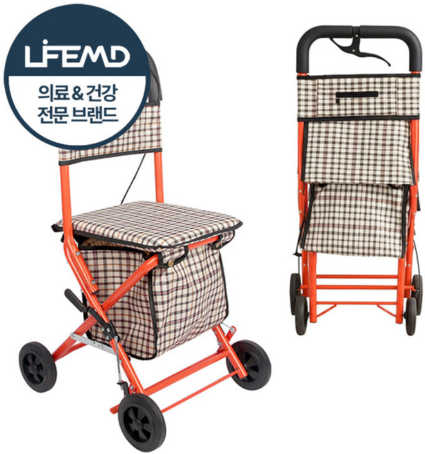 라이프엠디 노인 보행 보조차 의자겸용 어르신 보조 보행기 할머니 실버카 접이식 경량 실버 보조기 성인용 보행차 어른 롤레이터 보행용 바퀴, 1개