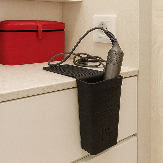 난네난네 벽걸이 겸용 실리콘 고데기 보관대, 1개, 블랙