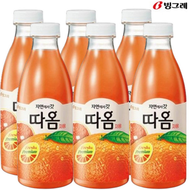 빙그레 따옴 자몽냉장주스, 6개, 730ml