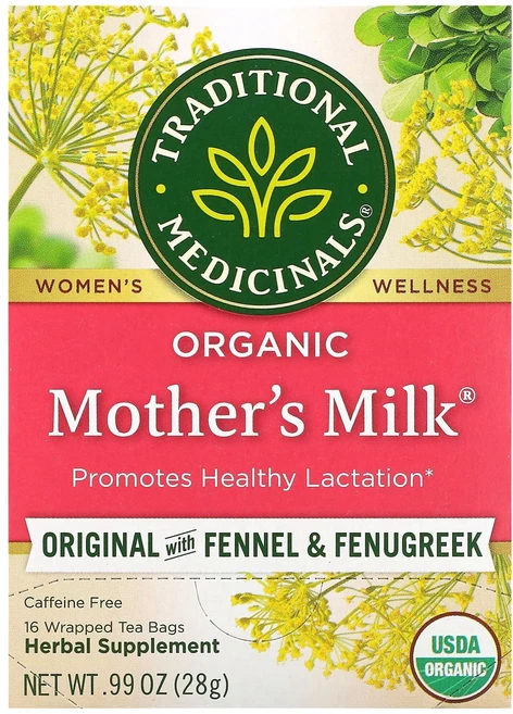 Traditional Medicinals 유기농 Mother's Milk® 오리지널 회향 및 호로파 함유 카페인 무함유 포장 티백 16개입 28g(0.99oz), TraditionalMedicinals유기농Mother, 1개, 16개 - 쿠팡