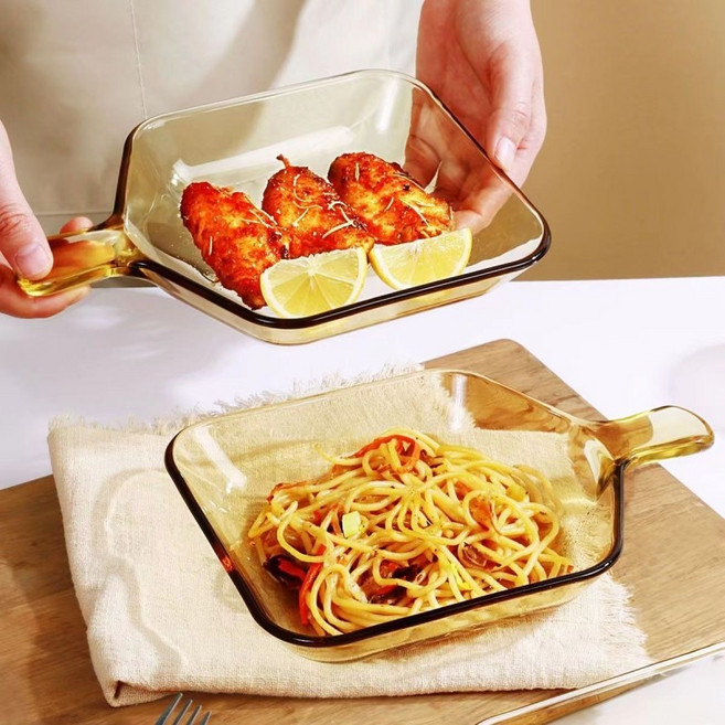 BLOWFISHFUGU 유리접시 샐러드 접시 예쁜투명접시 손잡이 접시 투피스, 4개, 호박색