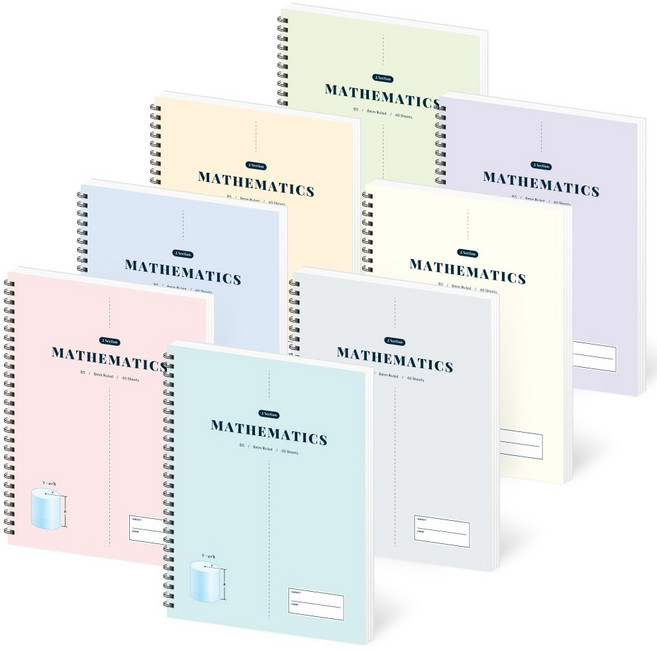 페이퍼릿 2분할 수학 노트 100g, 혼합색상, 8개, 40매