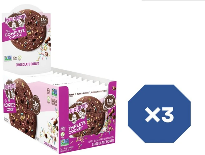 Lenny & Larrys The Complete Cookie 초콜릿 도넛 4oz 1팩에 12개입 X3 식물성 단백질 비건 쿠키 - 쿠팡