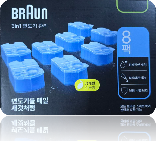 브라운 면도기 세척액 8개입 대용량 시리즈 9 8 7 5 세척충전 스테이션 호환가능, 브라운 면도기 세척액 8입(대용량), 1개