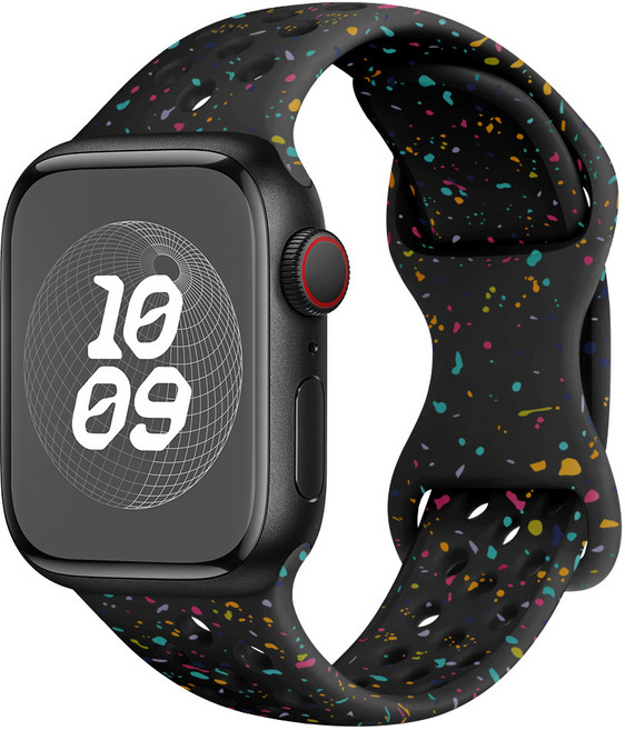 Snow 애플워치 스포츠 실리콘 메쉬 통기성 스트랩, 블랙, 1개