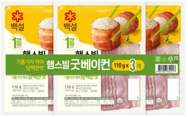 CJ 백설 햄스빌 굿베이컨, 110g, 6개