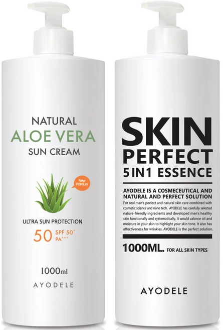 <한정판매> 아요델 알로에베라 화이트 톤업 선크림 1 000ml + 퍼펙트맨 남성 올인원 크림 1000ml, 1개, 2L - 쿠팡