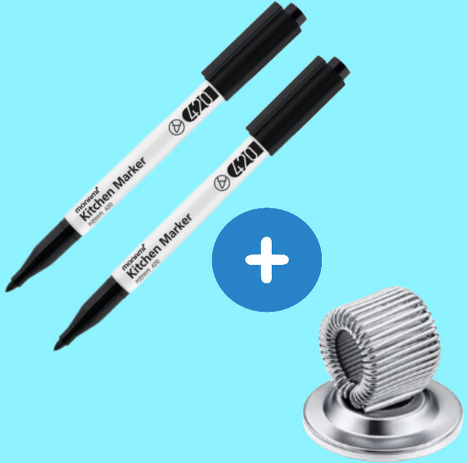 물오름 키친마커 주방용 매직 모나미 키친마카 420 자석펜홀더 세트, 검정 2개(펜홀더 1개)