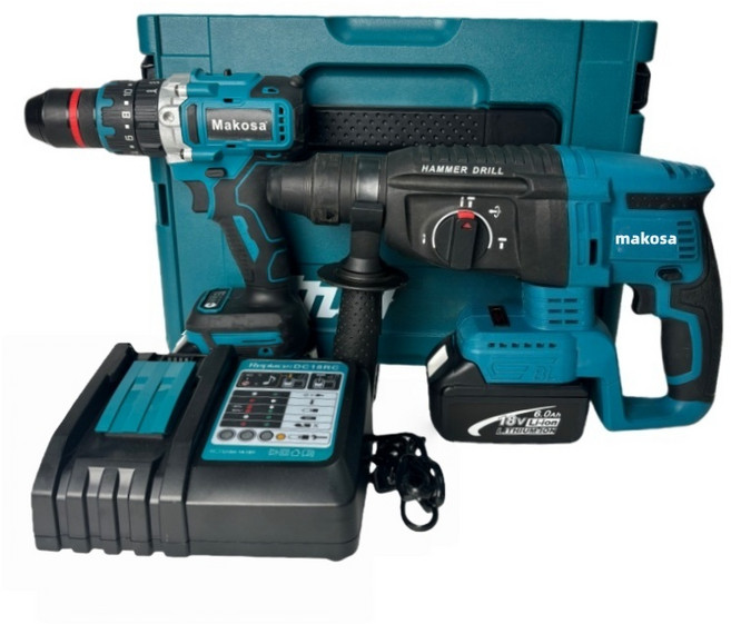Makosa DHP481 18v 無刷衝擊電鑽 電動工具, 1個, 481電鑽送242電錘【原廠兩電一茺+箱