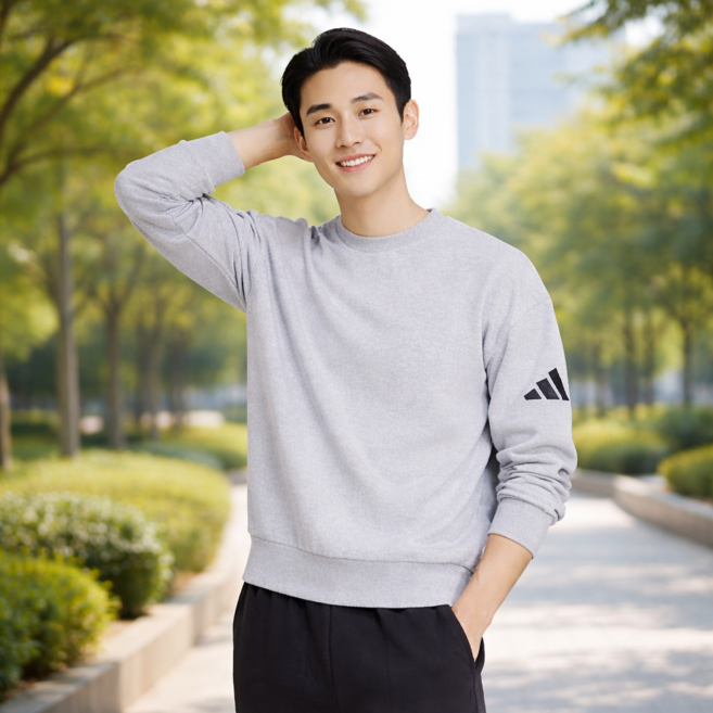 아디다스 에센셜 루즈핏 Fit 3 Bar 로고 따뜻한 부드러운 남녀공용 커플 맨투맨