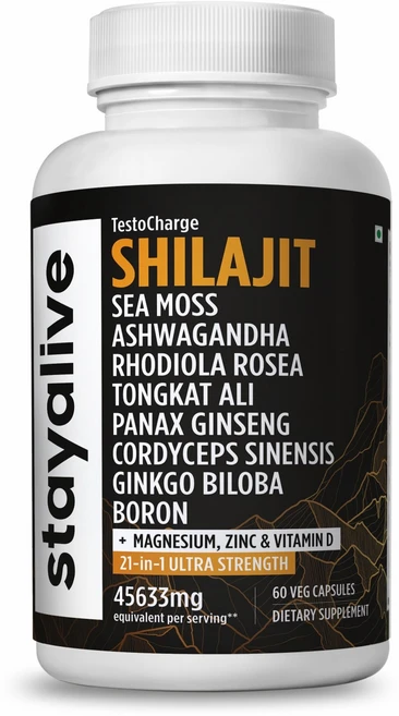 Stayalive 실라짓 캡슐 - 21in1 보충제 - 씨모스 아쉬와간다 로디올라 로사 마그네슘 아연 비타민 D3 및 붕소 포함 - 천연 면역 및 전반적인 웰빙 지원, 1개, 60정 - 쿠팡