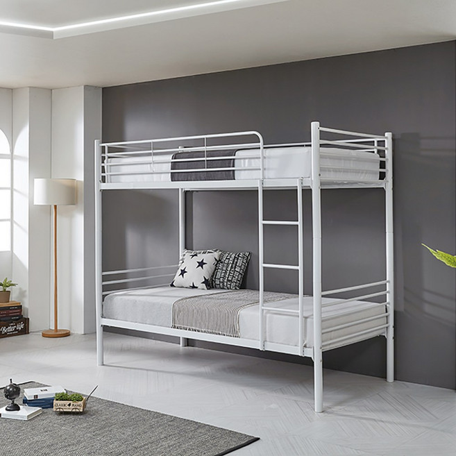 브라보가구 루디 분리형 철제 이층침대+본넬 매트리스 2EA S/SS, 화이트