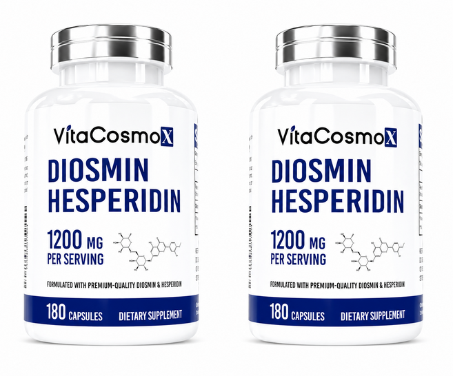 VitaCOS 코스moX Diosmin 헤스페리딘 1200mg 복합체 180캡슐 시트러스 바이오플라보노이드 풍부한 과일 추출물 100% 채식주의자 GMO 프리 및 글루텐, 2개, 180정