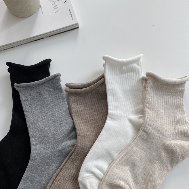 러브앤삭스 여성용 무압박 골지 돌돌이양말 5켤레 세트, 코코아, 5개