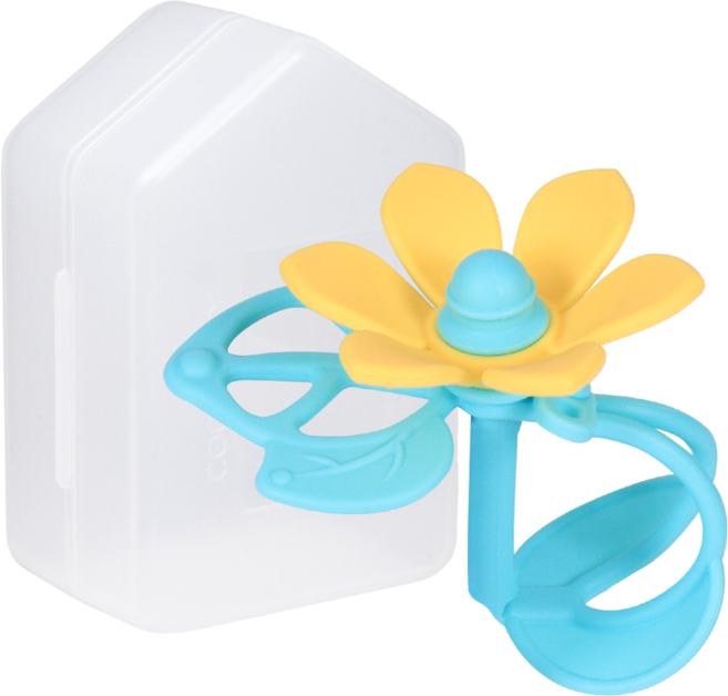 꼬꼬노리 츄츄블룸 치발기 세트, 휴대용케이스, 노랑, 1개