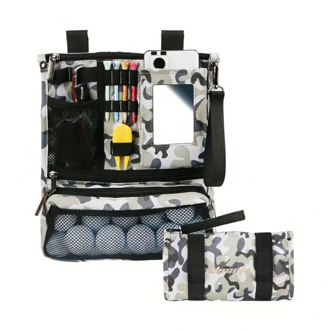 투솜 골프 카트 파우치 카트걸이 가방 걸이형 소지품 가방 캐디용품 포켓홀더 골프 카트 파우치 골프라운딩용품 골프라운딩파우치 카트파우치 골프파우치, 1개, 카모그레이