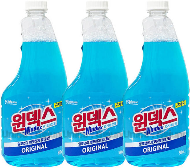 윈덱스 유리세정제 리필 / 교체용 유리청소 세제 세정제 거울 클리너, 3개, 500ml