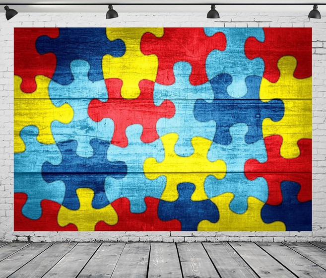 CORFOTO 1.5x91.4cm(5x3피트) 패브릭 다채로운 그림 퍼즐 배경 사진 자폐증 인식 직소 배경 어린이 성인 게임 테마 생일 파티 장식 휴일 베이비 샤워 사진, 5x3FT