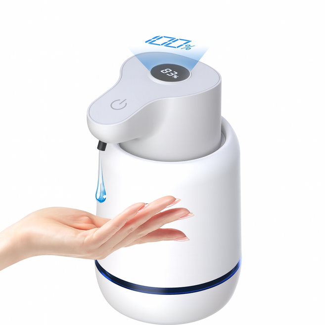 큐핏 자동 주방세제 샴푸 디스플레이 디스펜서 손세정기 손세정제 욕실 벽걸이 핸드워시 배터리 잔량 표시 디스펜서, 젤타입, 화이트