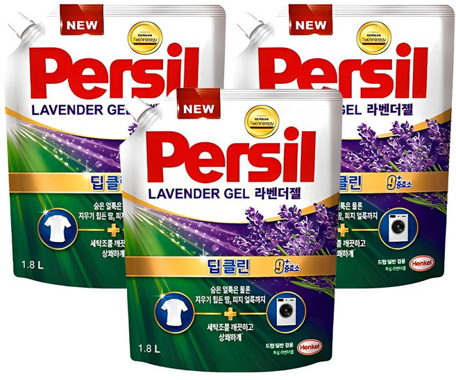 퍼실 라벤더젤 플러스 겸용 액상세제 리필, 1.8L, 3개