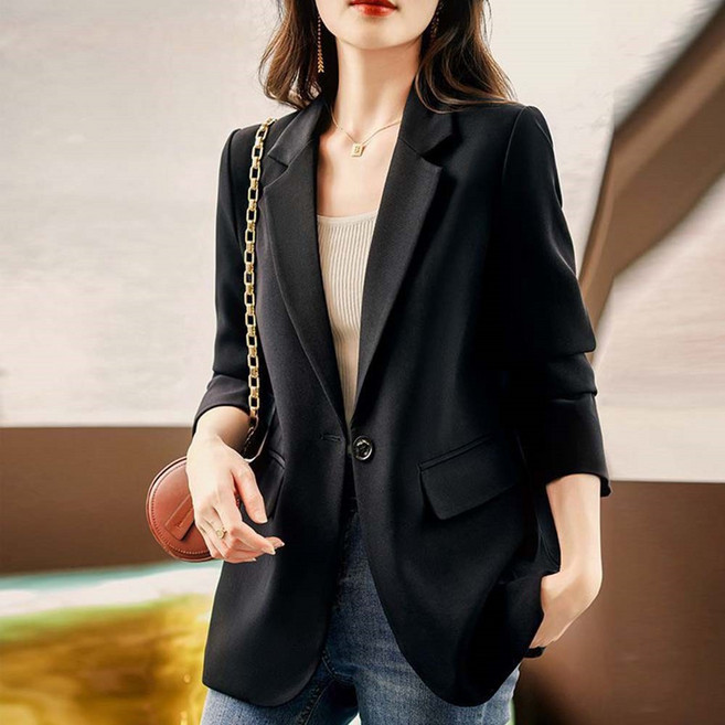 TKX 여성용 봄 가을 클래식 싱글 버튼 블레이저 자켓 아우터 간절기 빅사이즈