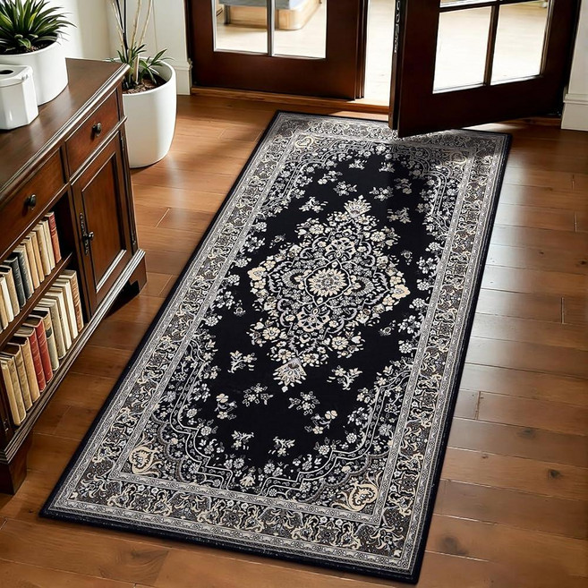 HOMORE Vintage Runner Rug-2x5 Hallway Rug for Entryway Non Slip Washable Bedroom Faux Wool Low Pil