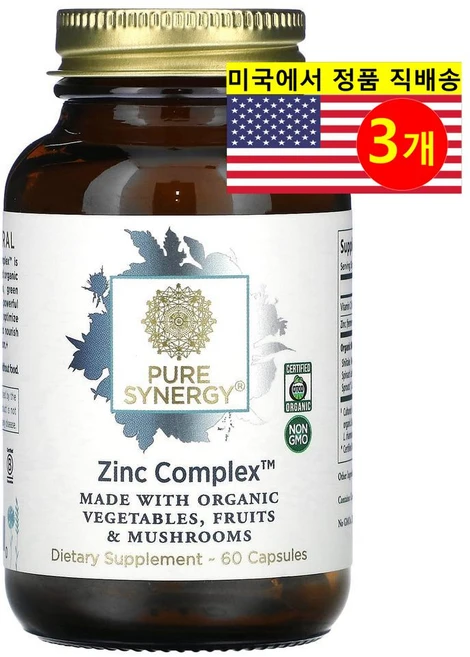 Pure Synergy 아연 복합 15mg Zinc Complex, 60정, 3개 - 쿠팡