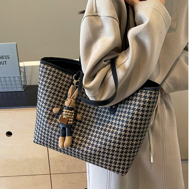 BoRang 데일리 대용량 체크 토트백 숄더백 쇼퍼백