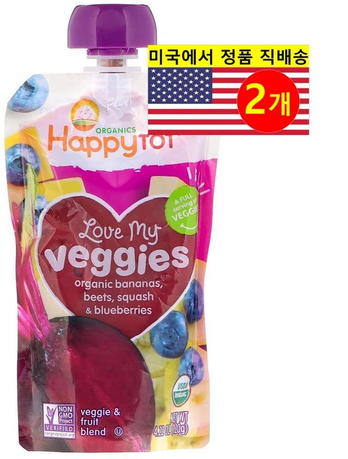 Happy Family Organics 9개월 이상 유아용 4단계 이유식 러브 마이 베지스 120g 1개, 2개 - 쿠팡