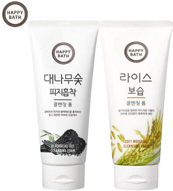 1+1무료배송 해피바스 대나무숯/어성초모공/라이스보습 클렌징폼 200ml, 대나무숯+라이스보습