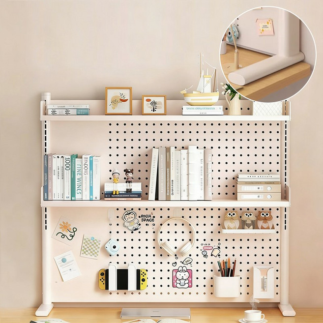 SeekFun 다용도 타공판 책상 데스크 정리용 선반 수납 정리대 스텐드형 높이 조절 가능 자석 후크 증정 600mm 800mm 1000mm, 3단, 화이트