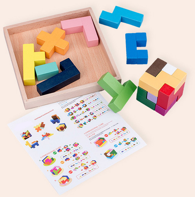 테트리스 펜토미로 소마큐브 헥서스 펜토미노 칠교놀이 원목칠교놀이 쌓기나무 테트리스블럭 패턴블럭 W114, 단품, 1개