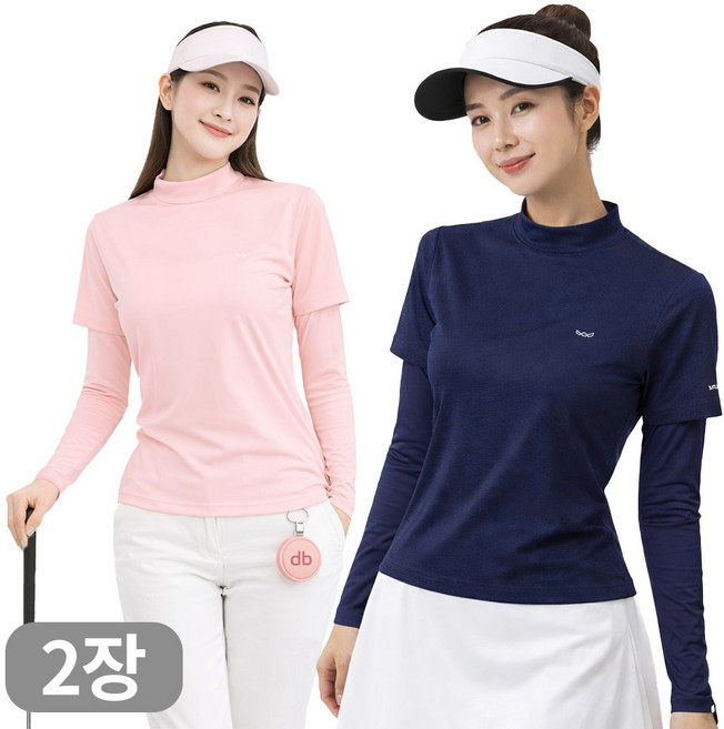 아소트 여성 냉감 반목 쿨티 프리미엄 일체형 토시티셔츠 골프 아웃도어 등산 작업복 2장세트