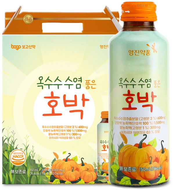 영진약품 옥수수수염 품은 호박 붓기관리 데일리 액상 음료 선물용, 20개, 150ml