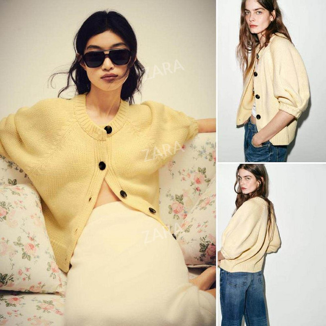 자라 가디건 버클 버블 엘보 슬리브 니트 재킷 2026