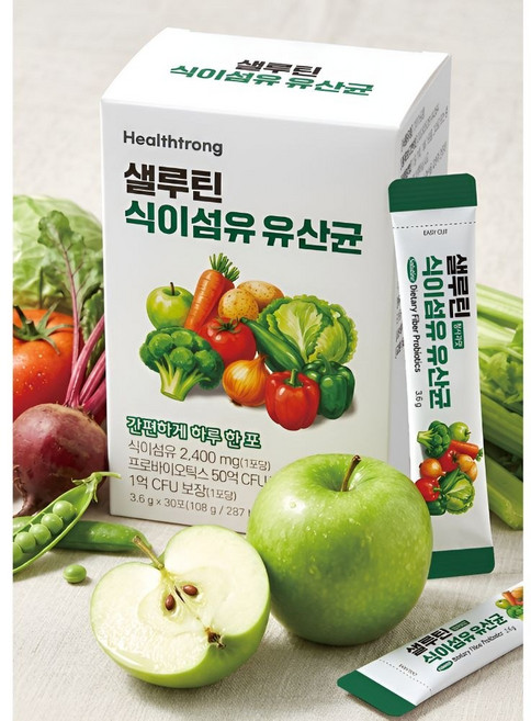 샐루틴 식이섬유 치커리 이눌린 생유산균 샐러드영양제 청사과맛, 108g, 1박스, 30포