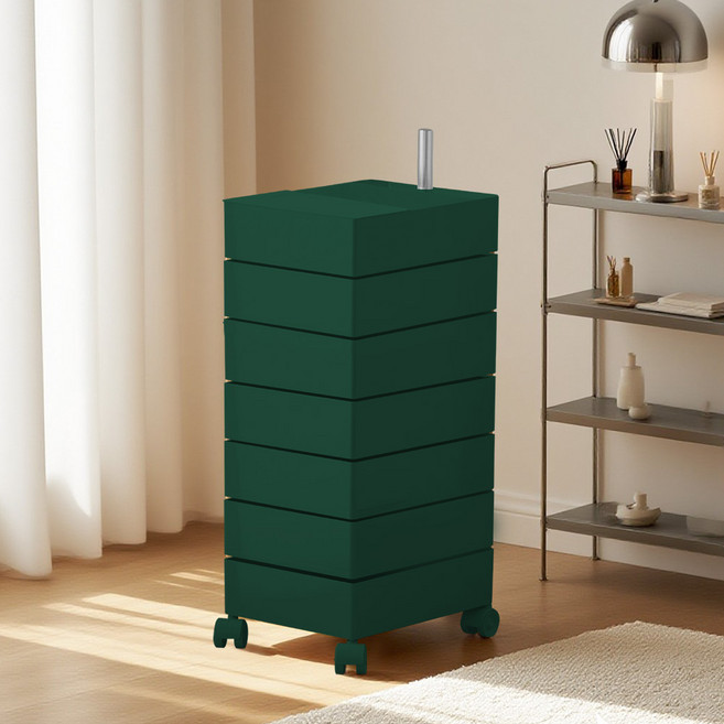 [리비니아] 무브 360도 회전 7단 이동식 트롤리 웨건 서랍수납장 틈새장 5Colors, 그린