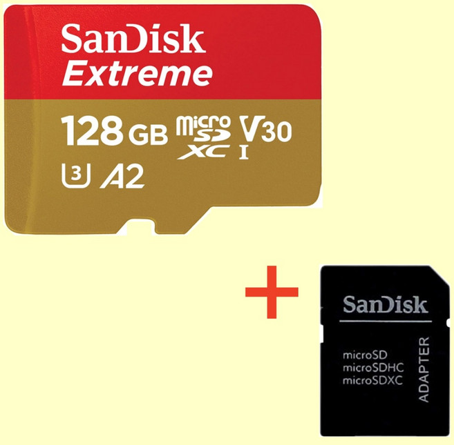 샌디스크 Extreme 마이크로SD카드 microSDXC 고속저장 드론 액션캠 핸드캠 4K영상 촬영용 메모리카드+ SD카드 케이스, 1개, 128GB