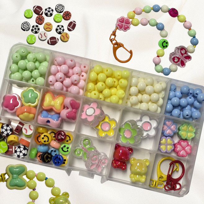 선물 체리아트 비즈 만들기 세트 DIY 키링 팔찌 재료 곰돌이 대용량 소근육 발달 놀이 키트, MIX, 1세트