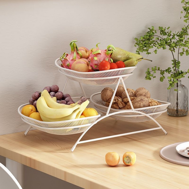정교과일접시 과일트레이 장식용 과일바구니 철제바구니 예쁜간식바구니정리함 빵바구니, 1개, 화이트