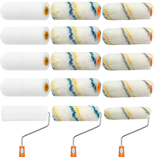 12 개 페인트 롤러 세트 페인트 롤러 페인트 롤러 폼 페인트 롤러 폼 페인트 롤러 커버 극세사 페인트 롤러 40 밀도 폼 노란색 및 파란색 면사 모조 양모