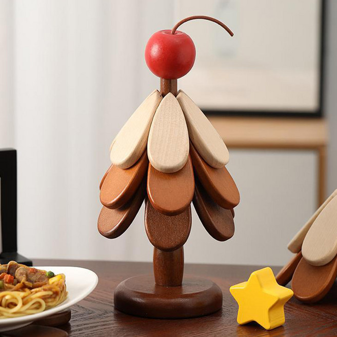 앙플러스 센스있는 집들이 선물 우드 냄비 받침, 1개, 혼합색상+사과