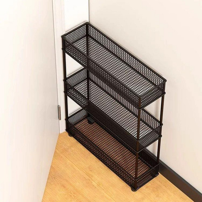 틈새수납 이동식 선반 트롤리 주방 세탁실 바퀴달린 3단 블랙 폭16cm길이50cm, 1개, 없음 3단 화이트 폭16cm길이50cm